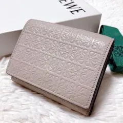 ♡現行♡極美品♡ロエベ 三つ折り財布 リピートアナグラム 総柄 ベージュ レザー