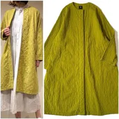メゾンドソイル キルティングロングコート maison de soil PADDED SILK FLOWER V-COLLAR COAT - BLACK-,Narumi