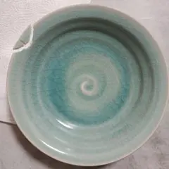 【金継ぎ】【割れたお皿】青緑色　食器　お皿　30cm　欠けあり