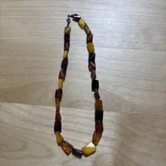 樹脂ビーズ ネックレス 褐色と黄色
