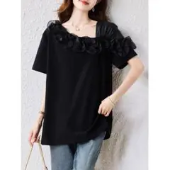 新品☆未使用 Tシャツ 着痩せ ブラック 大人 上品 ファッション 切り替
