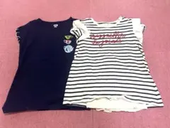 【夏物SALE】ネイビー ストライプ 刺繍 Tシャツ