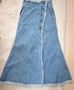最終‼️GLR♥️ライトブルー 　デニム　フリンジ　ロングスカート　巻きスカート