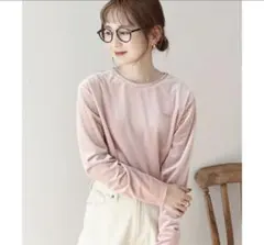 アメリカンホリック ベロアクルーネックカットプルオーバー ピンク L