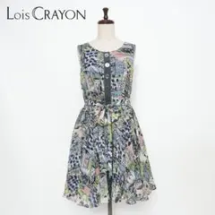 美品 ロイスクレヨン 総柄フレアワンピース ブルー サイズM*FD510