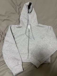 GU グレー フルジップ フード付きパーカー L