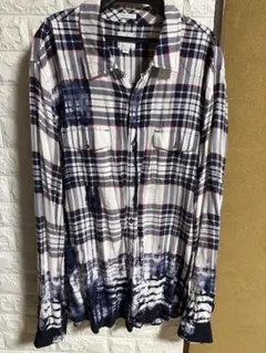 チェック柄 長袖シャツ タイダイ風
