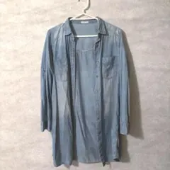 GU ジーユー (M) デニムシャツワンピース 長袖 ロングシャツ カジュアル