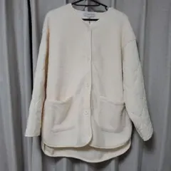 クリーム色 フリースキルティングジャケット