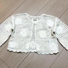 【美品】petit main レース編みカーディガン 90 アイボリー　入園式