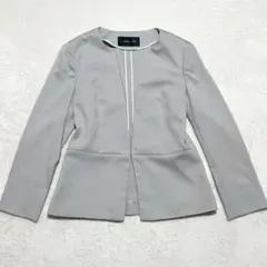 美品✨インタープラネット◇ノーカラージャケット ペプラム ビジネス 40