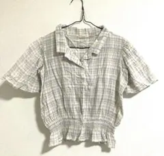 チェック柄フリル裾半袖シャツ