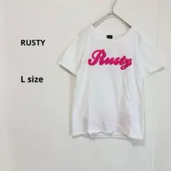RUSTY ラスティTシャツ　L ホワイト　ピンクロゴ　半袖　カットソーのサムネイル