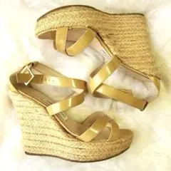 ジミーチュウ■エスパドリユ ハイヒールウェッジソールサンダル アンクルストラップ