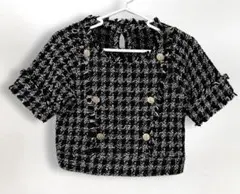 RESEXXY ツイード 半袖トップス 黒 金ボタン 高見え