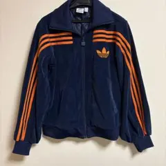 adidas ベロア トラックジャケット ネイビー/オレンジ ジャージ
