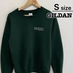USA古着　GILDAN　スウェット　S　グリーン　ワンポイント　刺繍　裏起毛