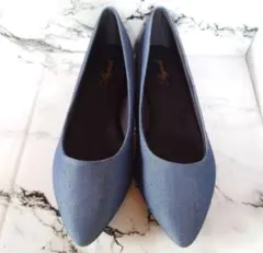 フラットパンプス　ネイビー　フラットシューズ　ポインテッドトゥ
