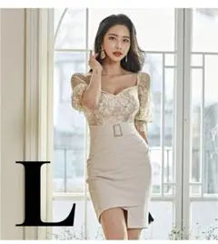 キャバドレス ハイウエストライン オフショルダードレス アイボリー【Lサイズ】