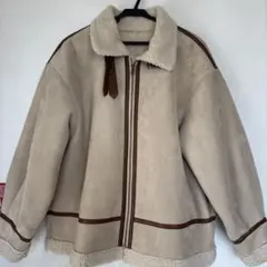ベージュ ポリエステル ムートンコート Mサイズ
