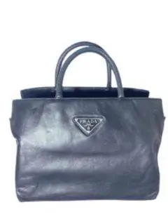 【希少・美品】PRADA レザーハンドバッグ/ネイビー系 軽量・柔らかい上質革