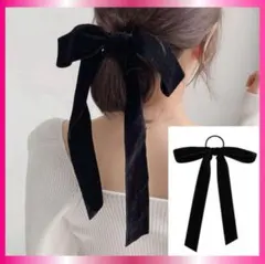 ヘアゴム　ベロア　リボン　ベルベッド　ブラック　ゴスロリ　韓国　オルチャン　新品
