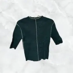 COCODEAL ダークグリーン 半袖 リブ編み セーター