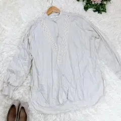 ●【AMERICAN HOLIC】 L レース切り替えバンドカラーシャツ