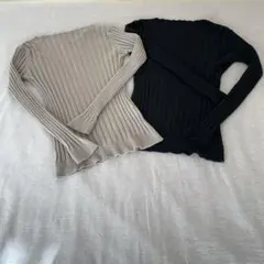 coca ボートネック リブニット　ベージュ&ブラック　2枚セット