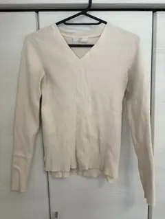 TRUDEA アイボリー Vネック リブニット Mサイズ