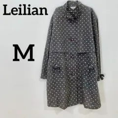 Leilian ドット柄ロングコート リボン付き 日本製 9号
