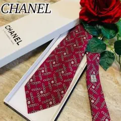 N774 新品未使用 シャネル 総柄 華やか 上品 シルク ネクタイ メンズ