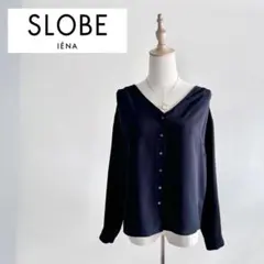 スローブイエナ／フロントボタンVネックとろみブラウス ブラックネイビー