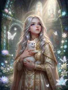 コムテチオリジナル　聖女と猫　デジタルアート　2Lサイズ