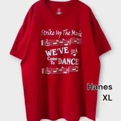Hanes XL Tシャツ｜音楽×ダンスメッセージ・赤・古着