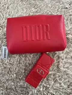 Dior 赤 レザーポーチ　リップケース　2点セット