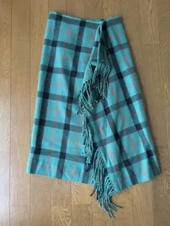 ユニクロ グリーン チェック フリンジスカート 58 XS XXS