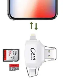 SD/TFカードリーダー　データ保存iPhone・Android対応　【白】