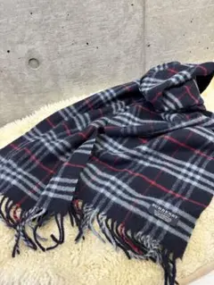 イギリス製 BURBERRY LONDIN ノバチェック ラムウールマフラー 紺