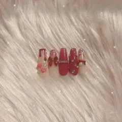 量産型 バレンタイン ハート ネイルチップ リボン ガーリー 韓国 10本