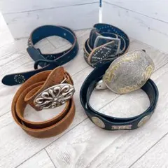 【豪華4本セット】メンズ レザーベルト ウエスタン スタッズ 本革 バックル