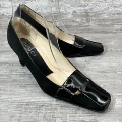 415【美品】GUCCI パンプス Tストラップ黒 34 1/2C 21.5cm