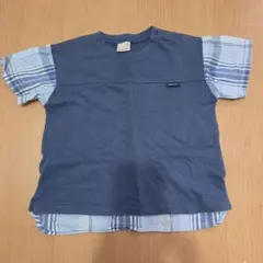 petit main 半袖Tシャツ 90cm 青/チェック柄