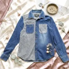 RealContents デニムヒッコリー 切替シャツ M アメカジ ストリート