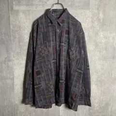90s　ヴィンテージ　総柄　長袖シャツ　幾何学　アート　レトロ　XLサイズ