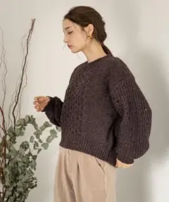 SENSE OF PLACE ケーブルクロップドセーター　ブラウン　Free
