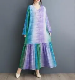 ワンピース　ロング　大きいサイズ レディース 秋冬　パープル　春 新品 長袖g