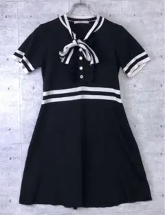 コンサバギャル XOXO 古着 モノトーン リボンタイ サマーニットワンピースのサムネイル