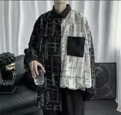 メンズ モード系 バイカラー シャツ オーバーサイズ