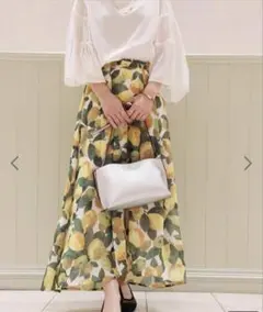 Rope Picnic ロペピクニック　レモン柄 フレアロングスカート